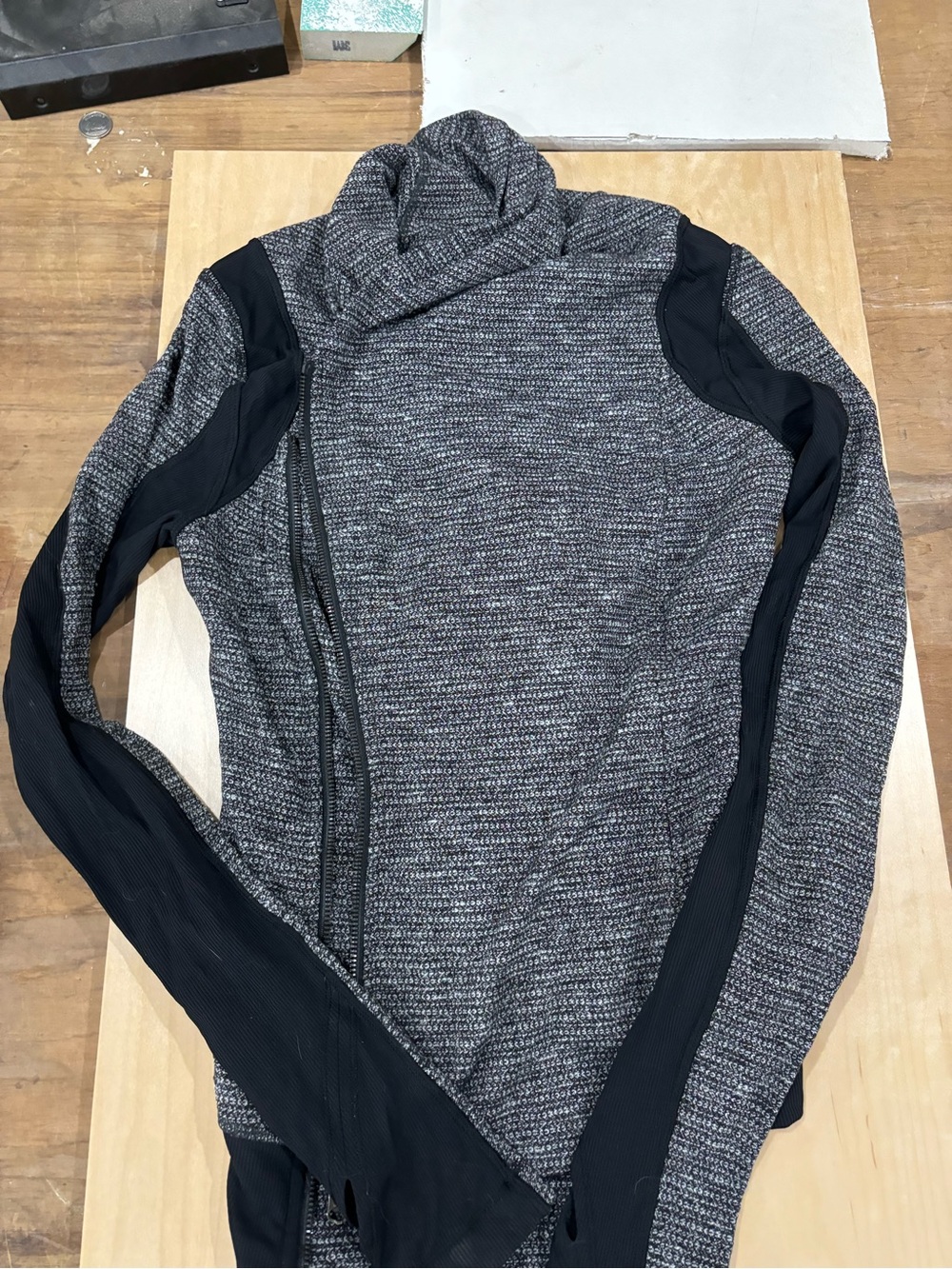 lululemon athletica Gray and Black Textured Asymmetrical Zip Hoodie